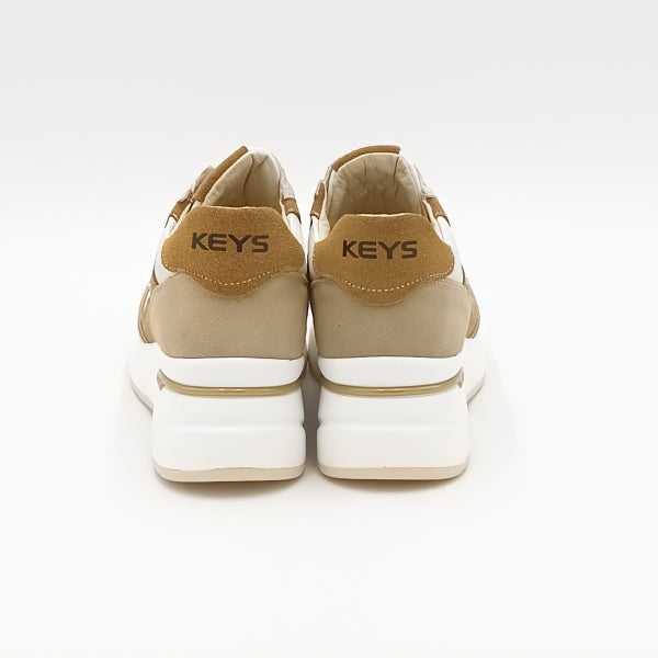 Keys K-9047 sneakers alte in tessuto e pelle bianco/cuoio