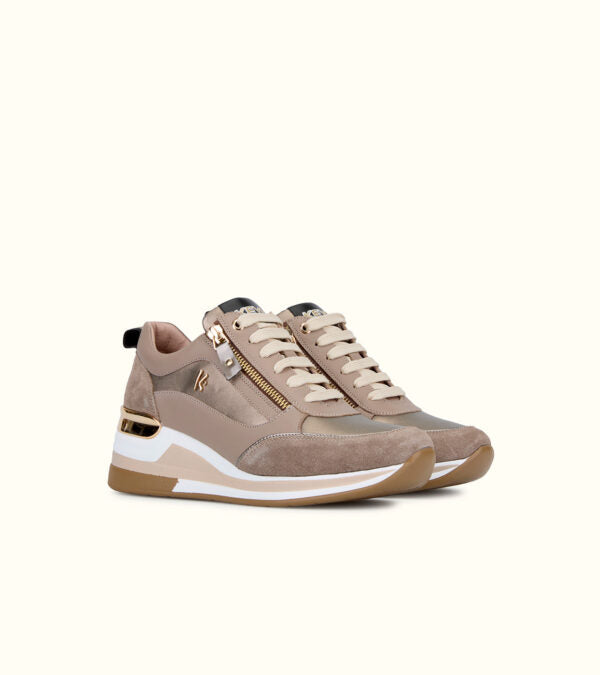 Keys 9811 sneakers con suola alta e zip laterale taupe